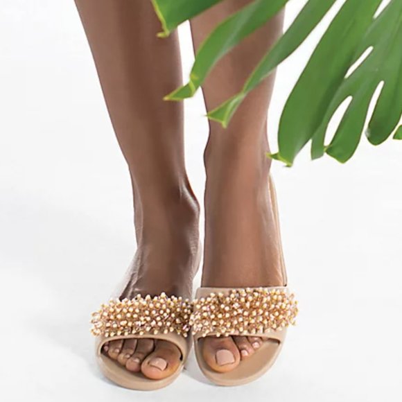 OKA b. Shoes - OKA B. Beaded Embellishment Slide Sandals in Gaga Size 5.5-6.5 Small